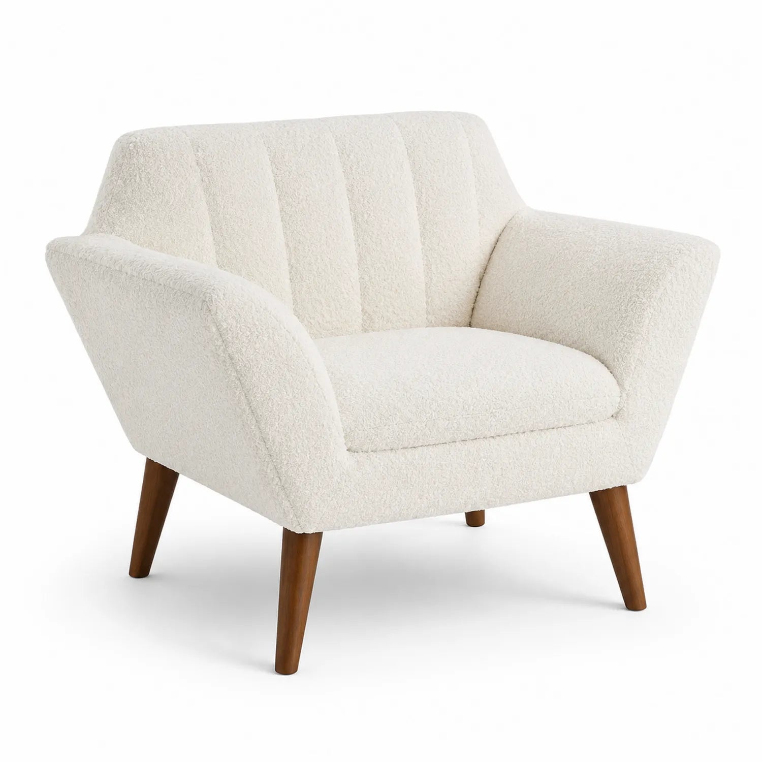 Fauteuil en tissu bouclé blanc avec pieds en bois