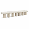 Banc long en laine bouclée avec pieds en pierre, Blanc, 200x40x45 cm