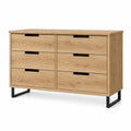 Commode en bois de chêne et pieds métalliques 6 tiroirs 120x40x75 cm