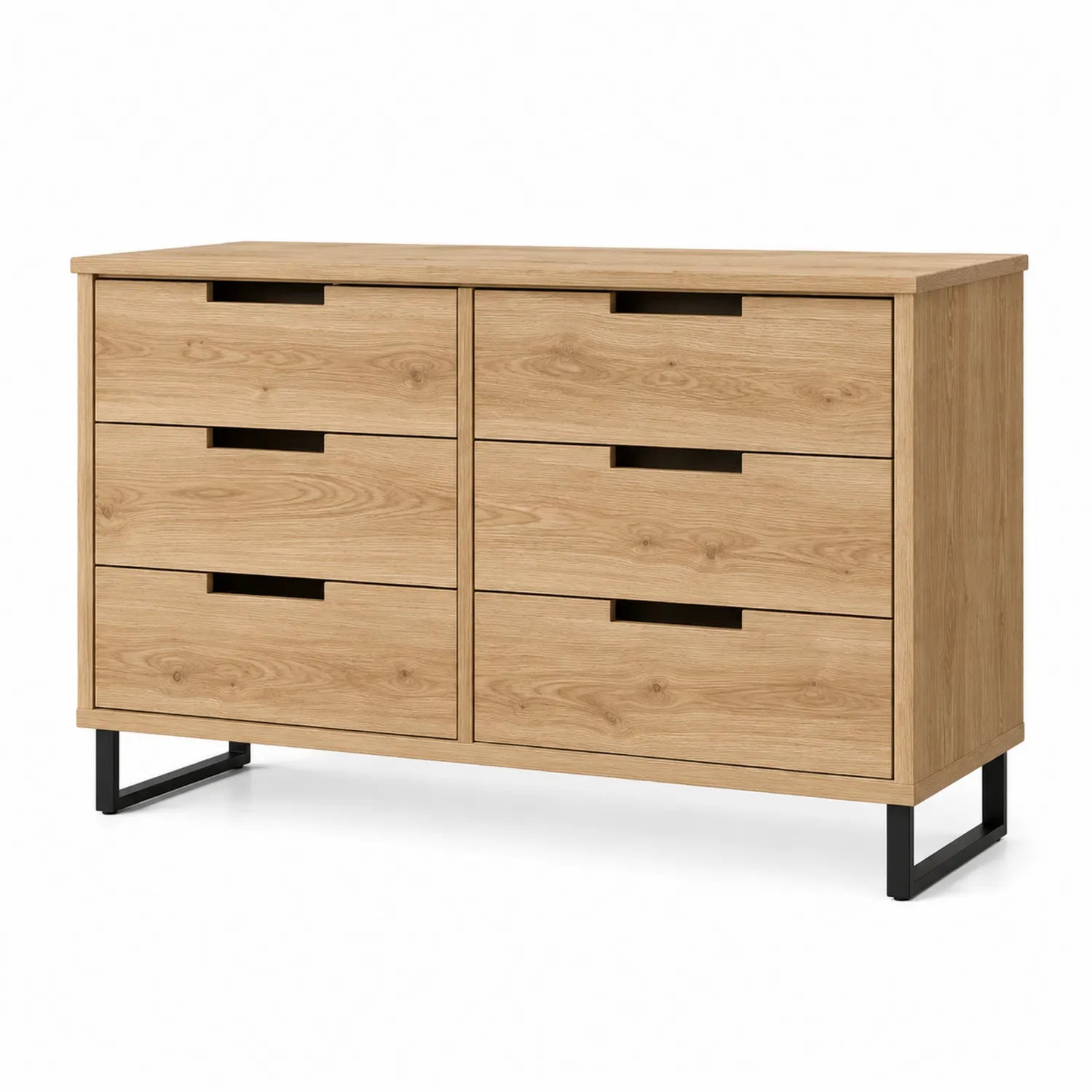Commode en bois de chêne et pieds métalliques 6 tiroirs 120x40x75 cm