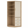 Armoire d'angle en bois avec étagères et tiroirs