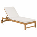 Chaise longue en teck avec coussin en polyester blanc 200x60x30 cm