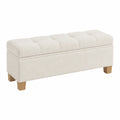 Banc en tissu bouclé blanc avec pieds en bois