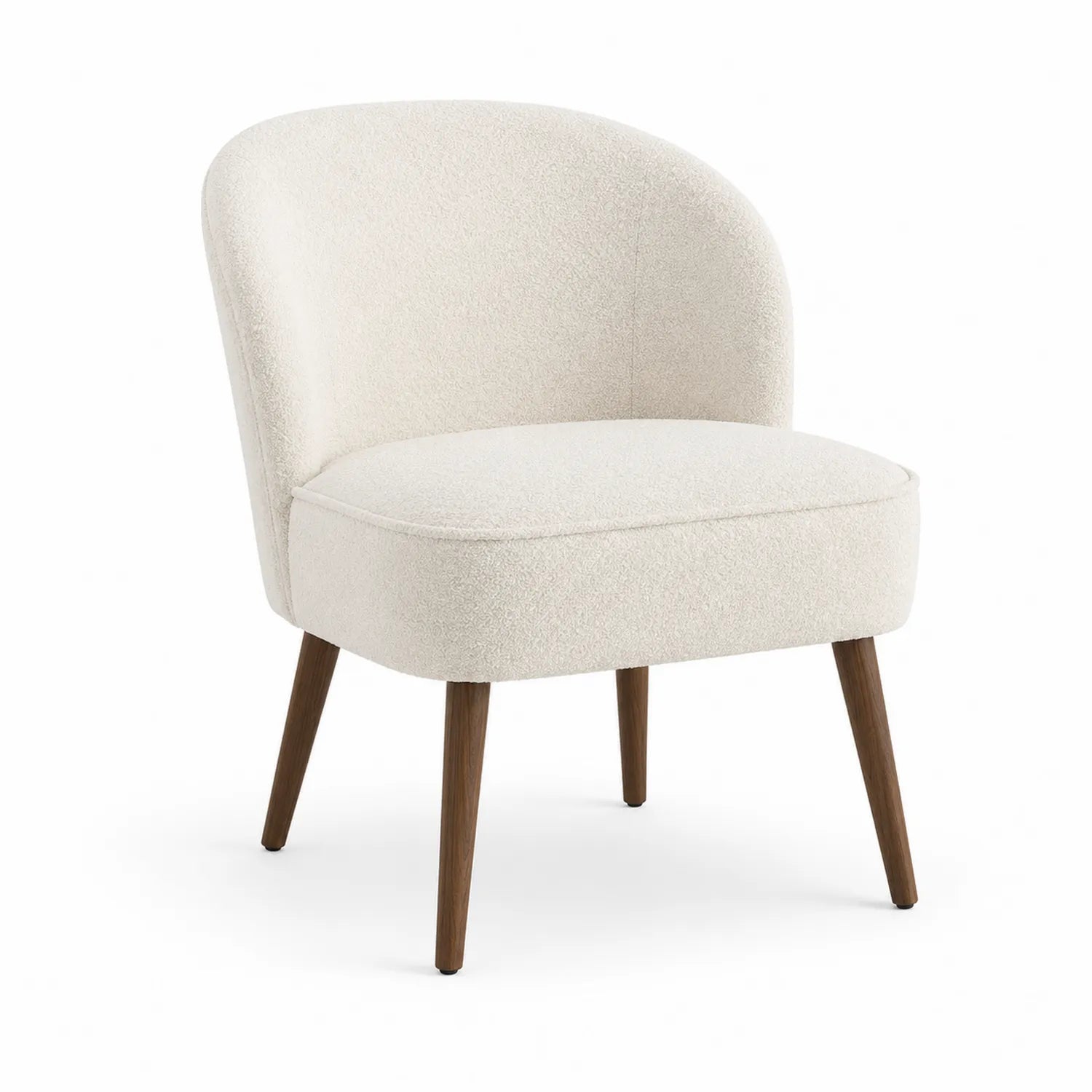 Chaise en tissu bouclé Blanc cassé avec pieds en bois