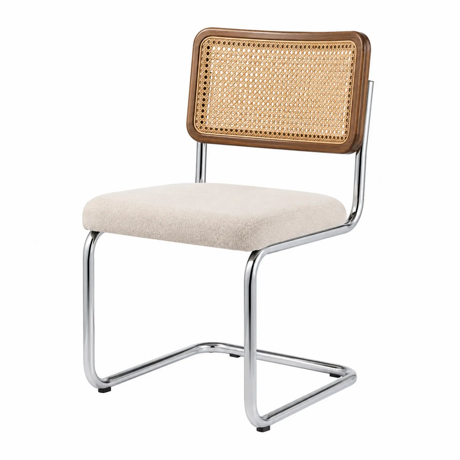 Chaise en rotin et métal chromé beige