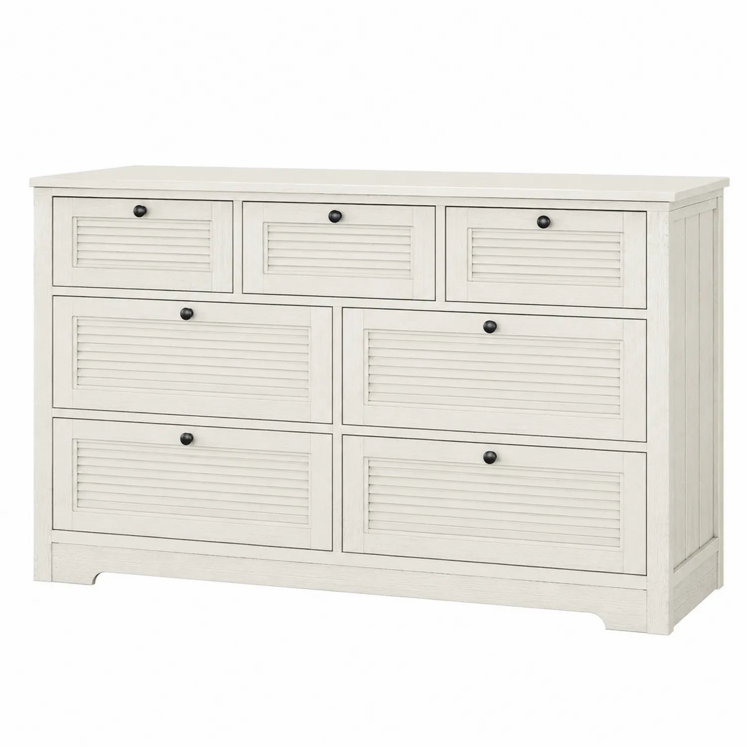 Commode en bois avec 7 tiroirs en Blanc 140 cm
