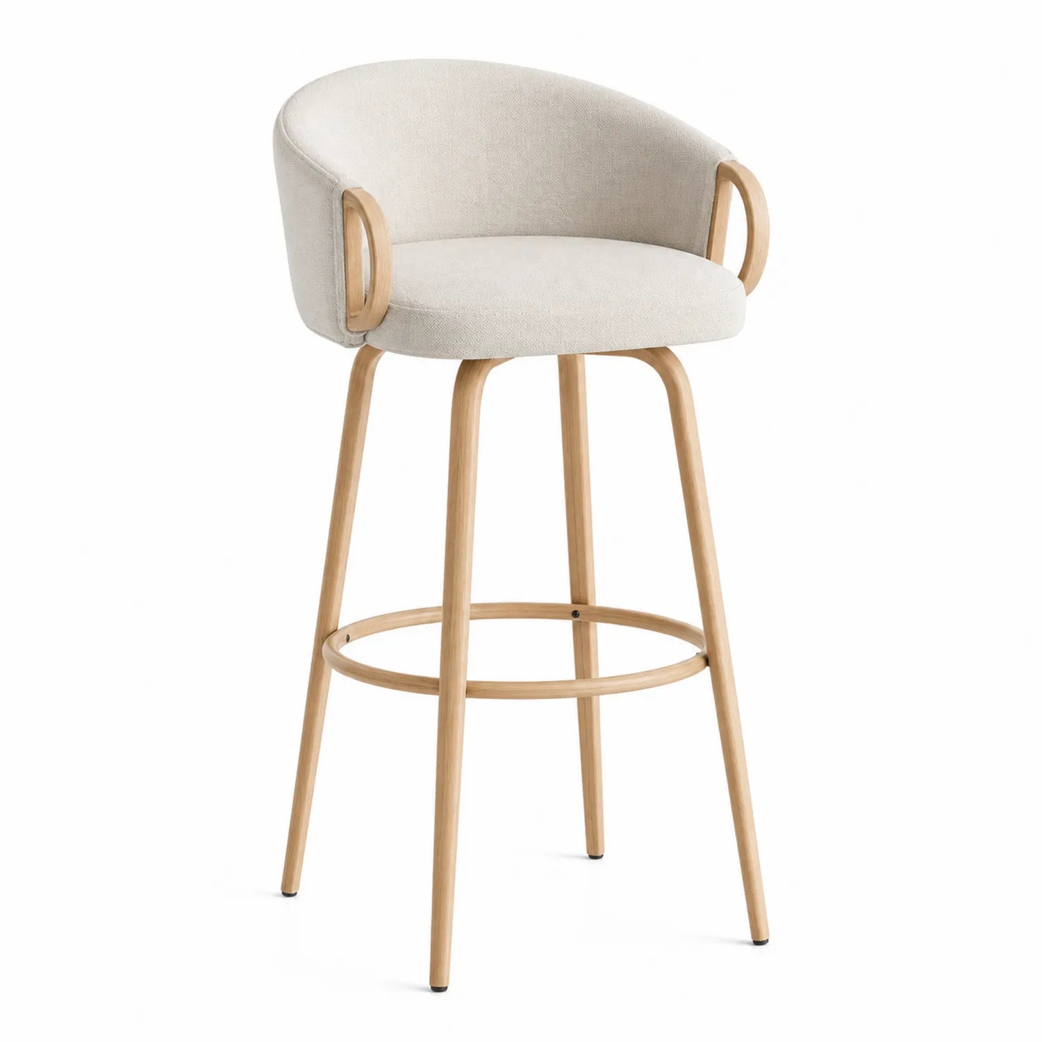 Tabouret de bar en tissu beige avec pieds en bois