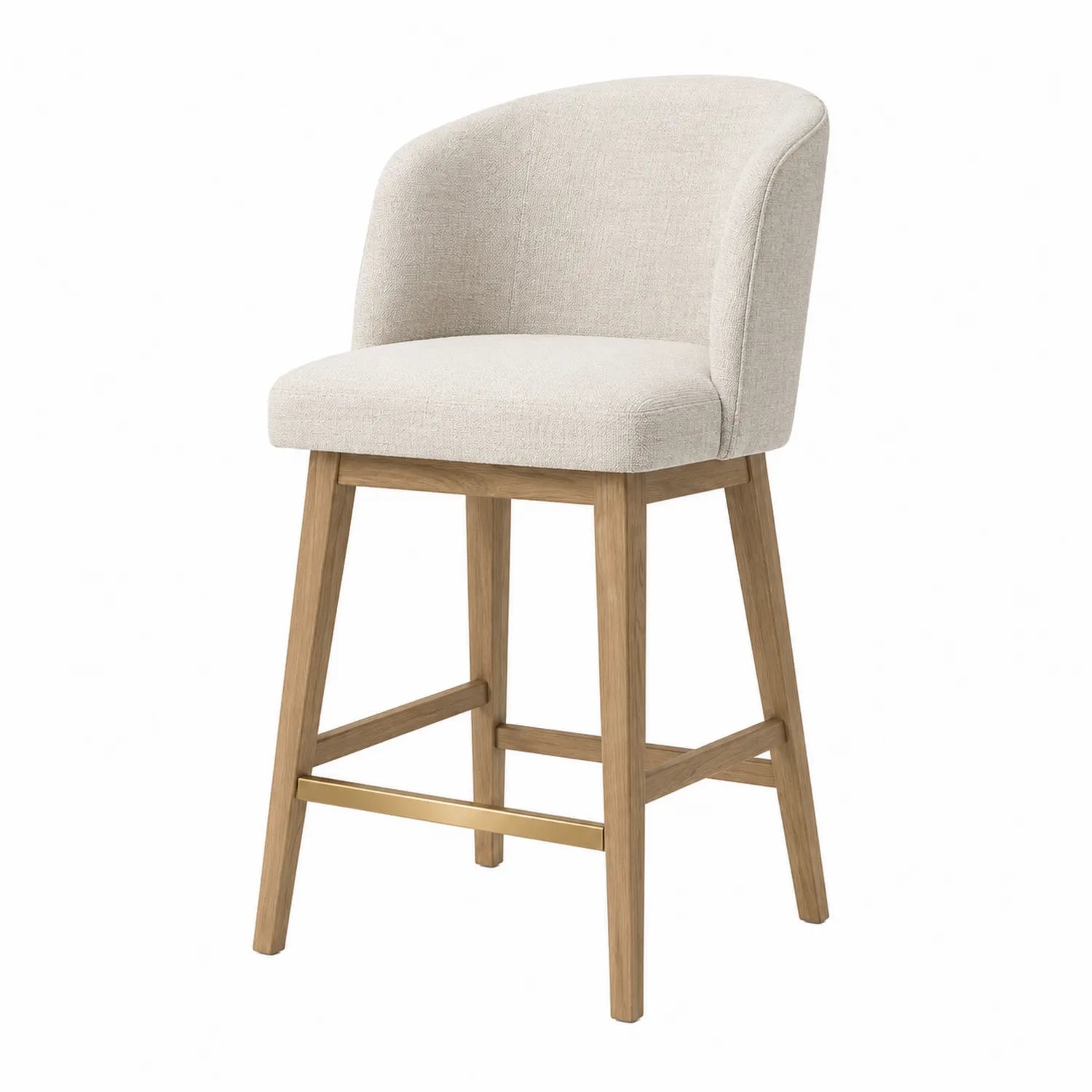 Tabouret de bar en tissu beige et chêne