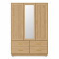 Armoire 3 portes avec miroir en bois clair et 4 tiroirs