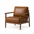 Fauteuil en bois et cuir synthétique marron