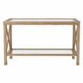 Table Console en Verre Trempé et Chêne Massif Naturel