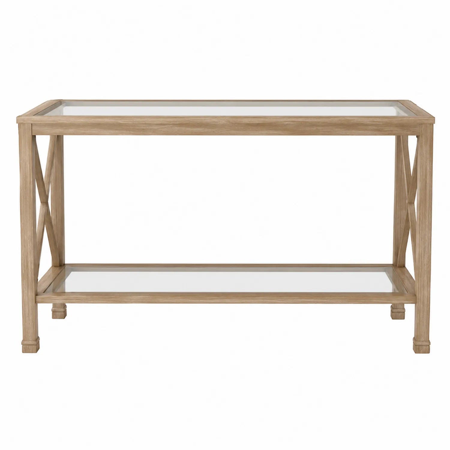 Table Console en Verre Trempé et Chêne Massif Naturel