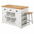 Îlot de cuisine en bois avec tabouret Blanc et Chêne 120x60x90 cm