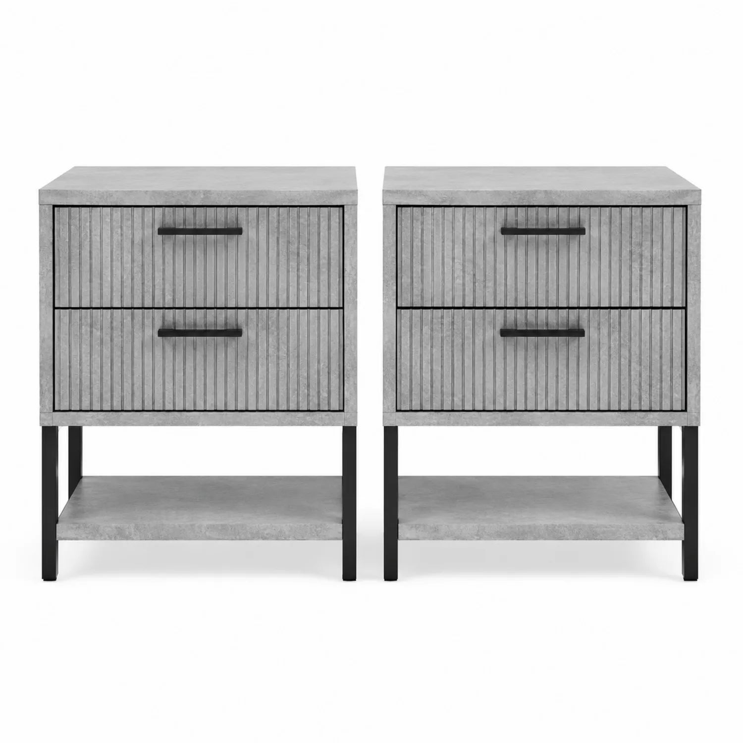 Tables de chevet en bois composite gris avec tiroirs, lot de 2
