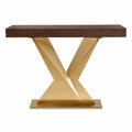 Table console rectangulaire en bois de noyer et métal doré 120 cm