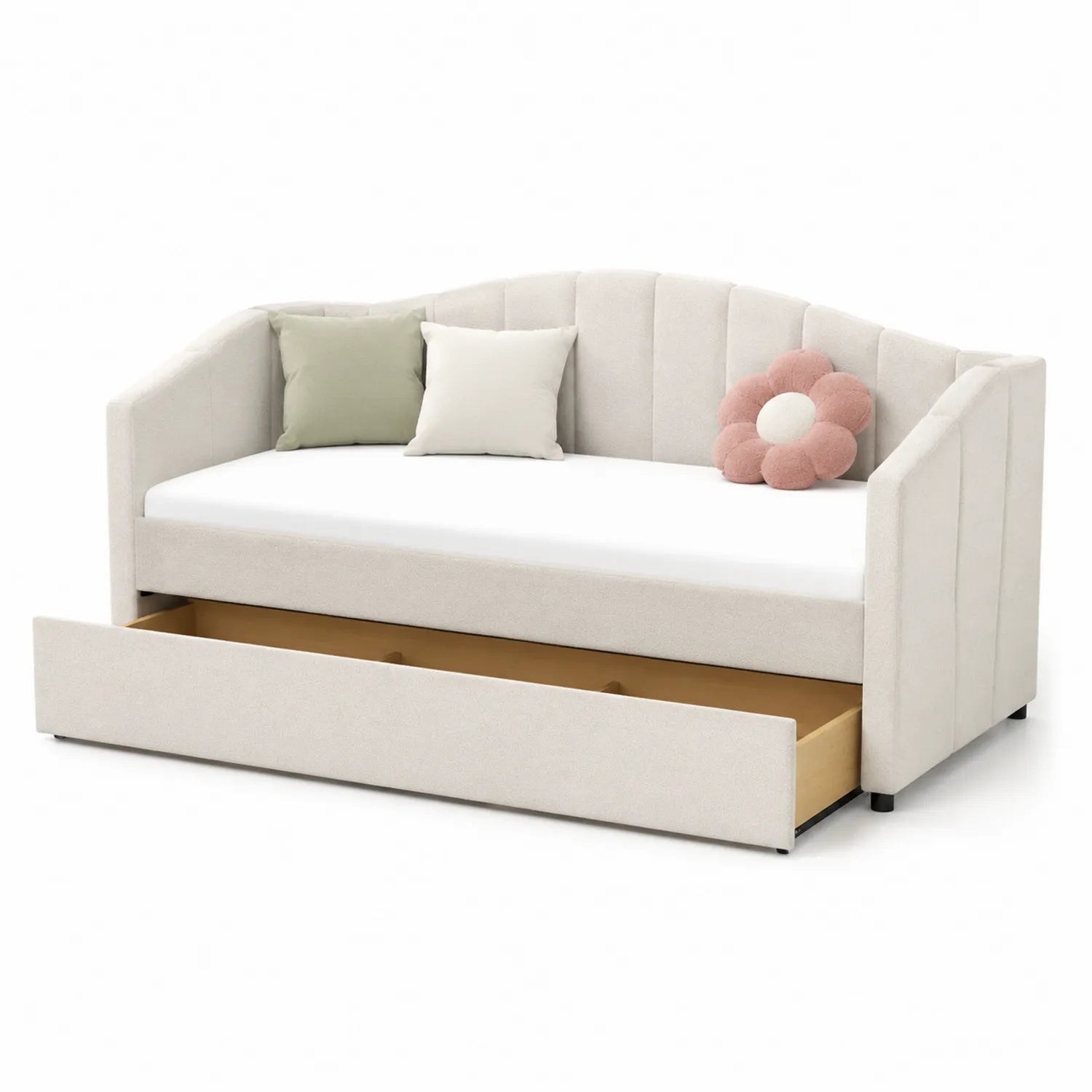 Lit canapé avec tiroir en polyester beige 200x90 cm