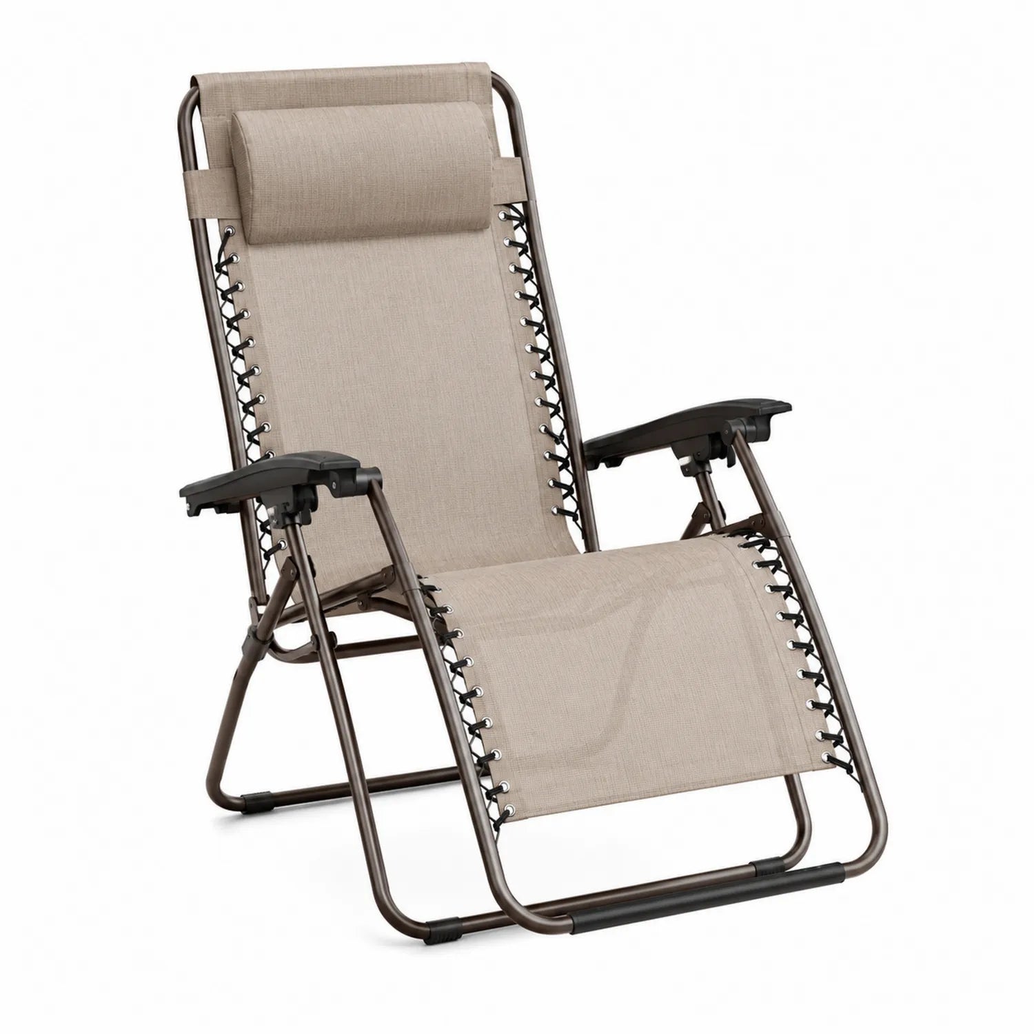 Chaise longue pliante en acier et tissu polyester Beige