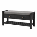 Banc de rangement en bois avec coussin en tissu gris et 2 tiroirs