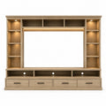 Meuble TV en bois avec étagères et éclairage LED 250x210x45 cm