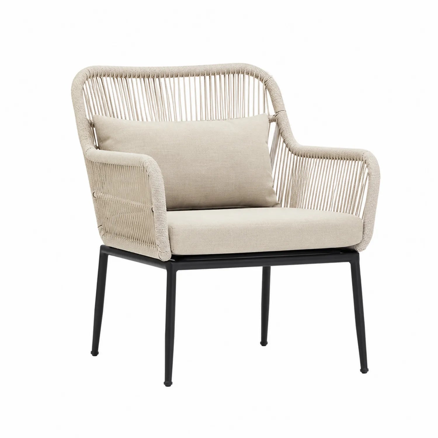 Chaise d'extérieur en corde polyester Beige avec coussin