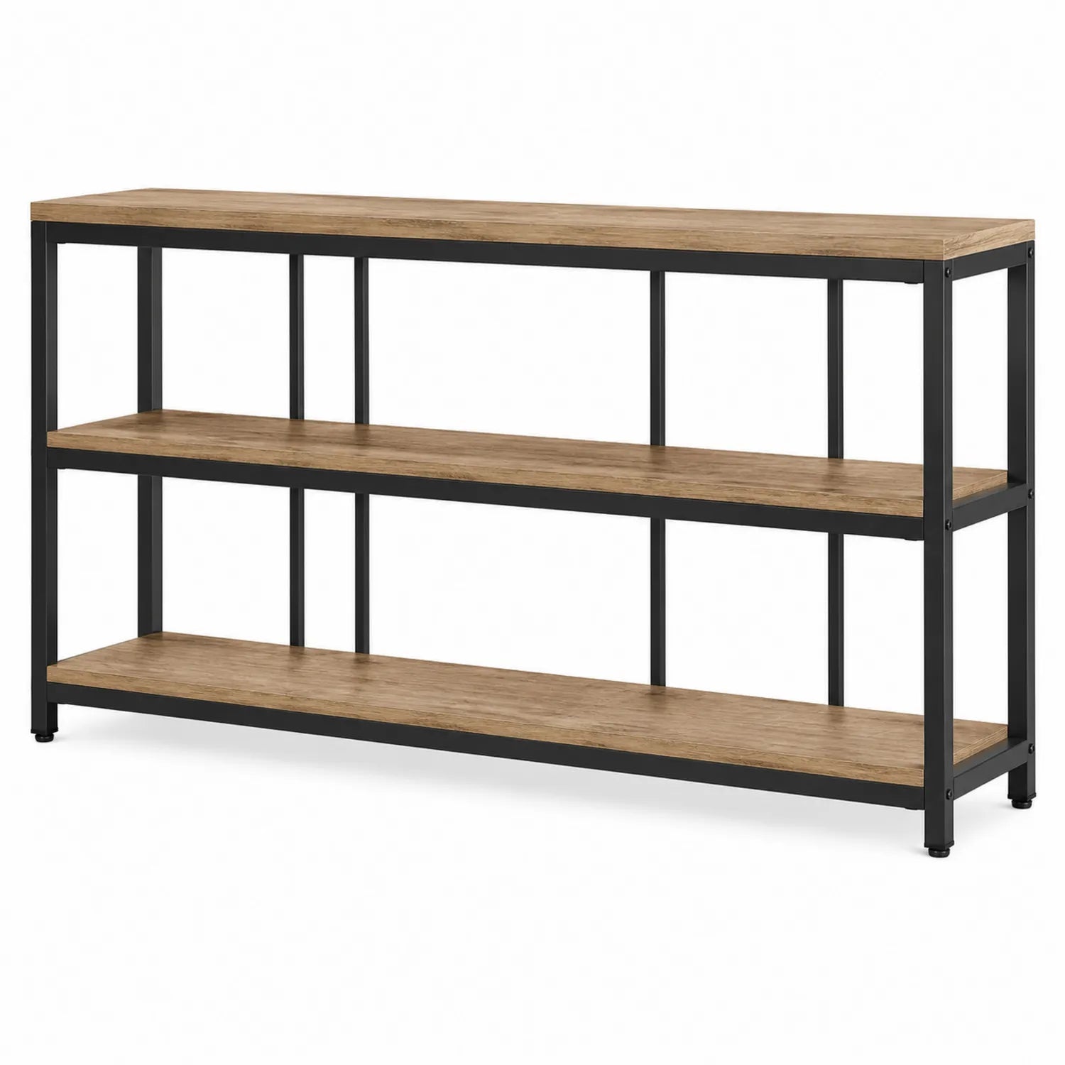 Console industrielle en métal et bois noir marron 120x35x80 cm