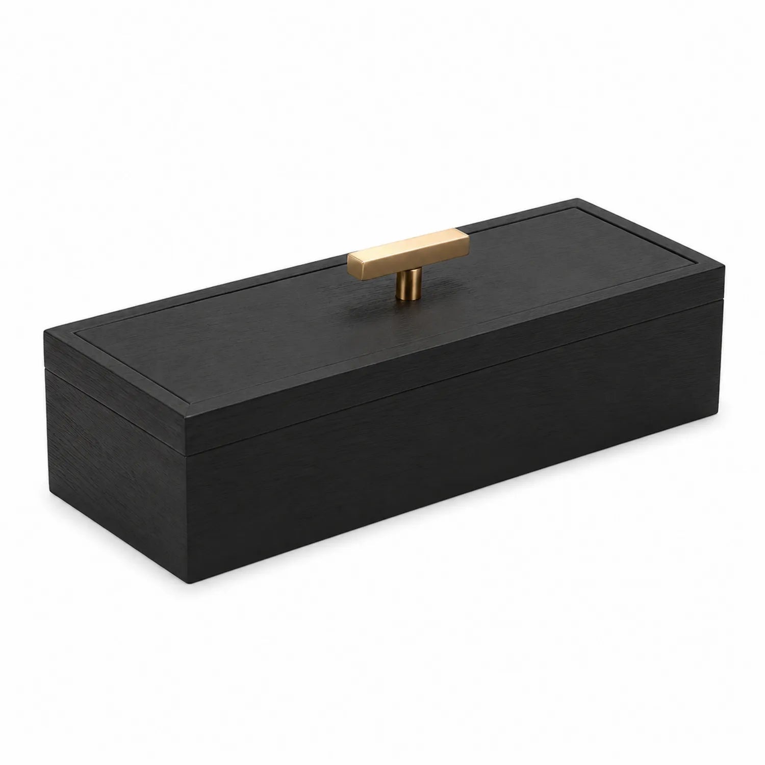 Boîte de rangement en bois noir avec poignée dorée 30x10x8cm