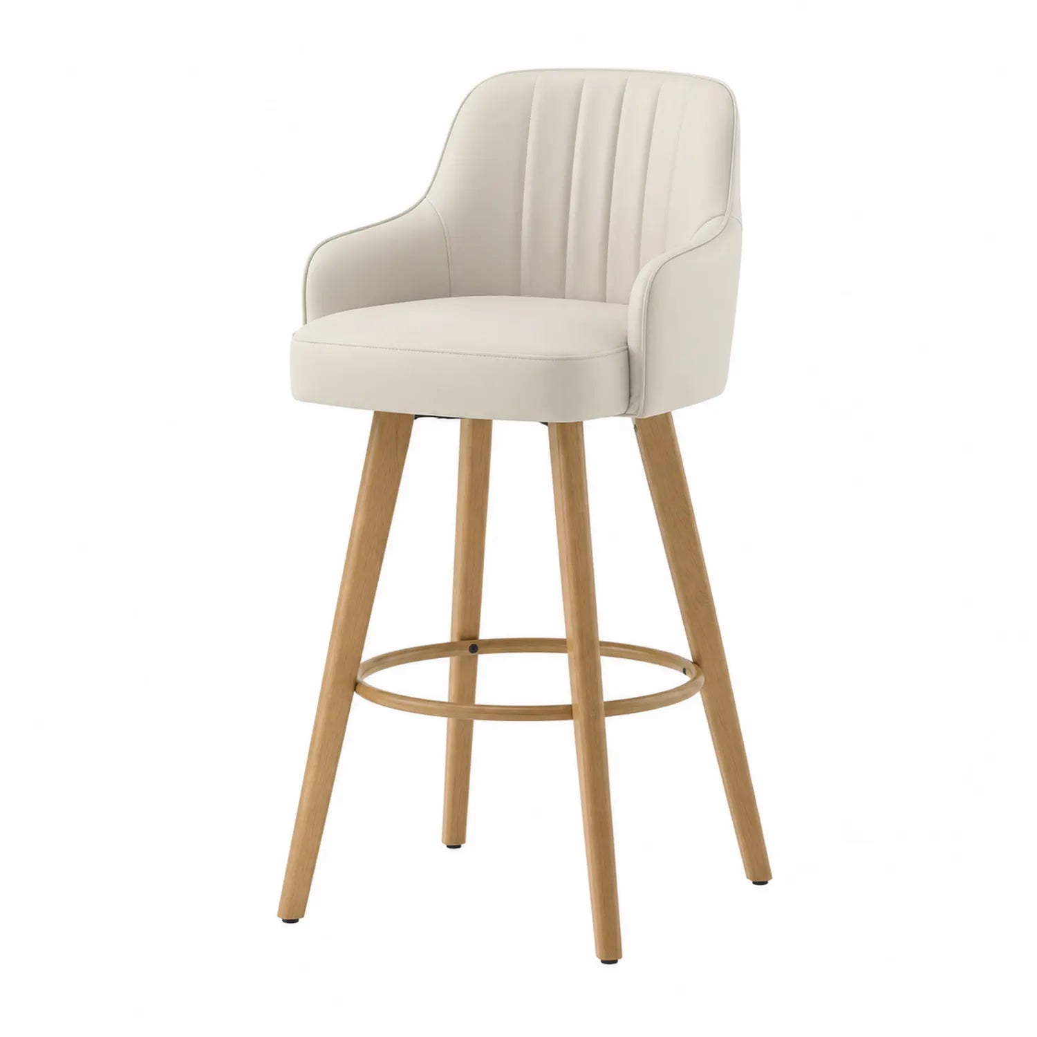 Tabouret de bar en cuir synthétique avec pieds en bois, hauteur 100 cm