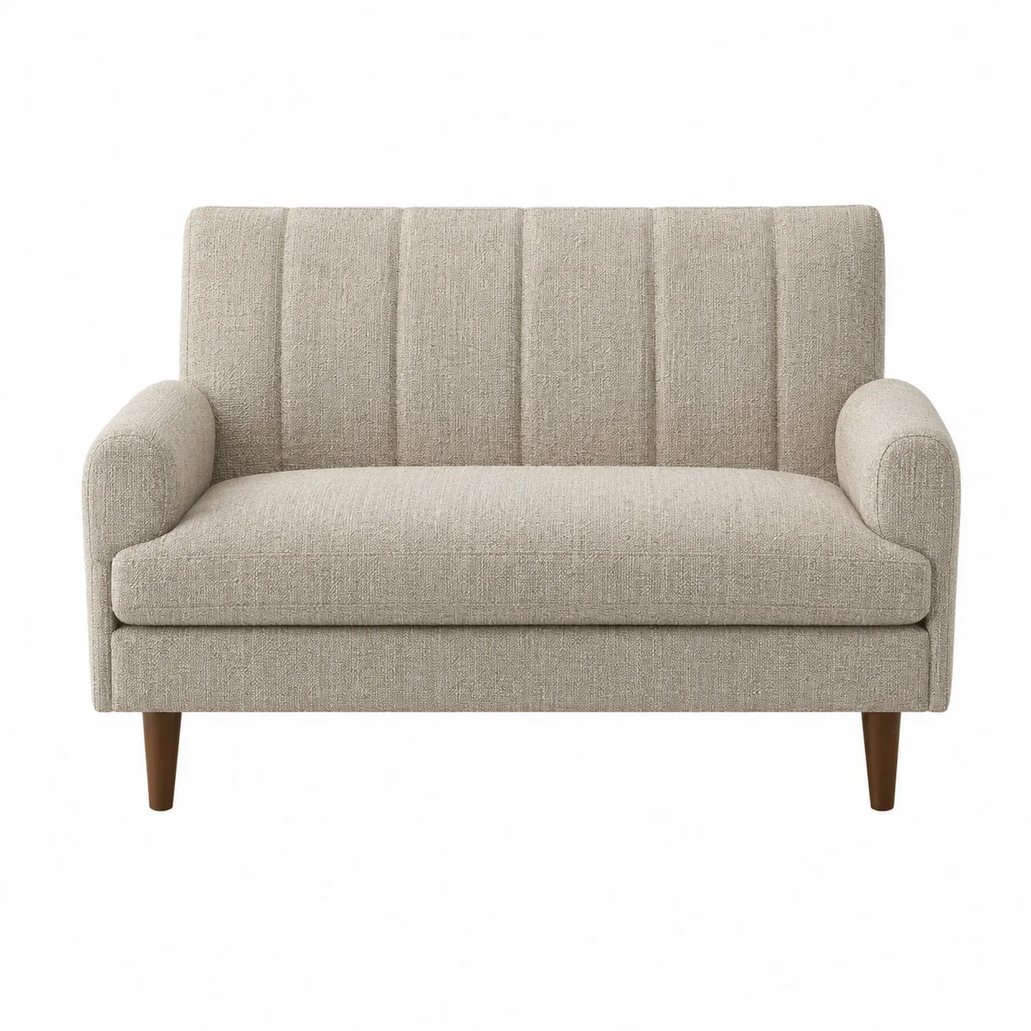Canapé deux places en tissu lin beige avec pieds en bois
